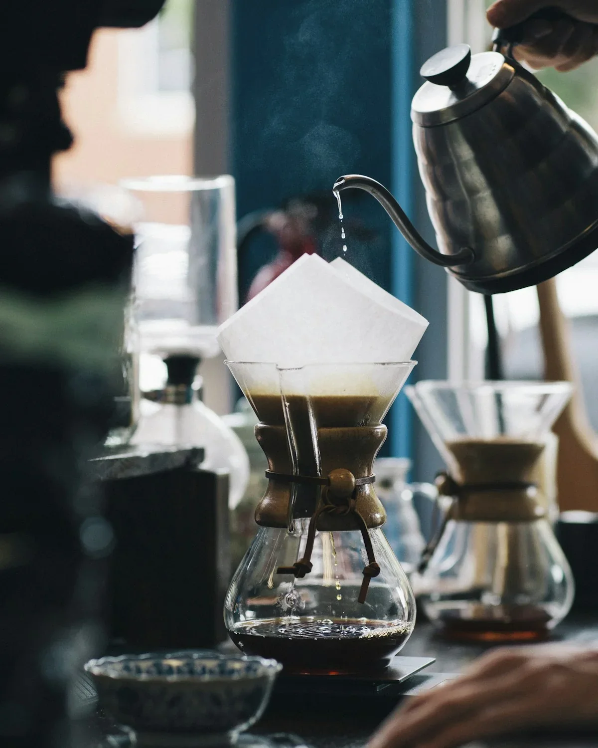 Modern pour-over coffee being brewed